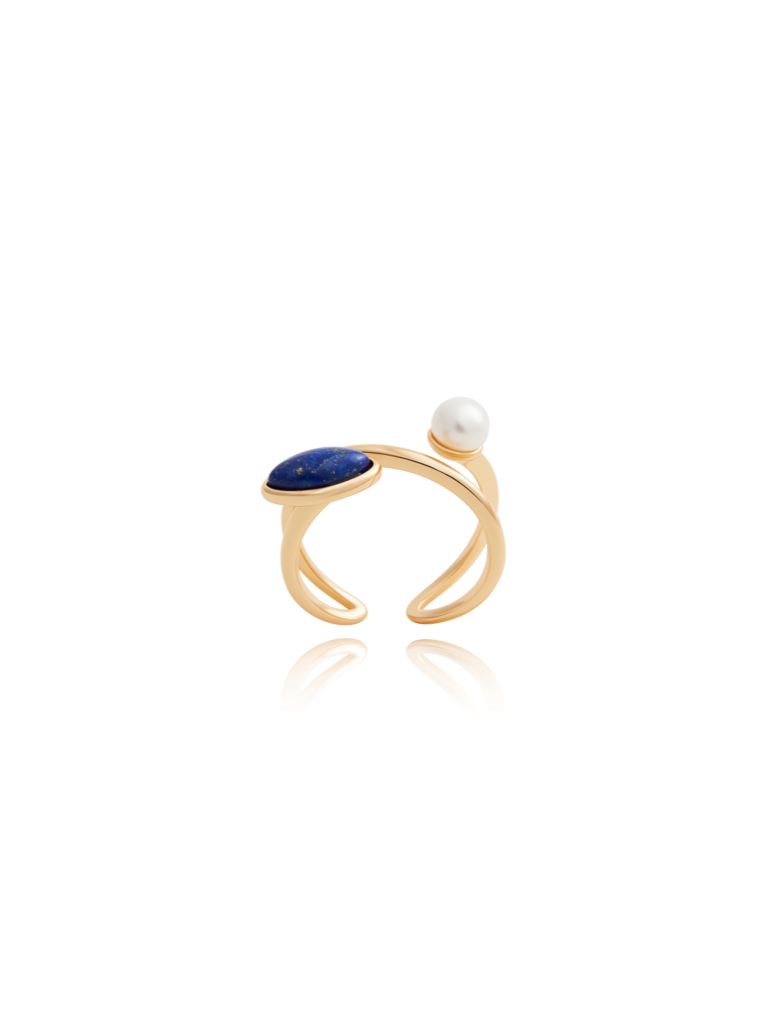 Natural pearl lapis lasari ring