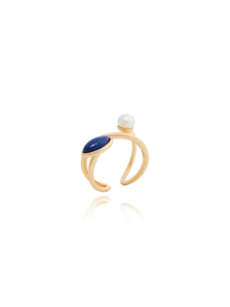 Natural pearl lapis lasari ring