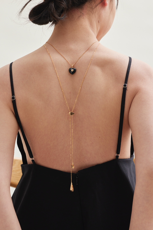 Vintage gold black drop glaze love necklace