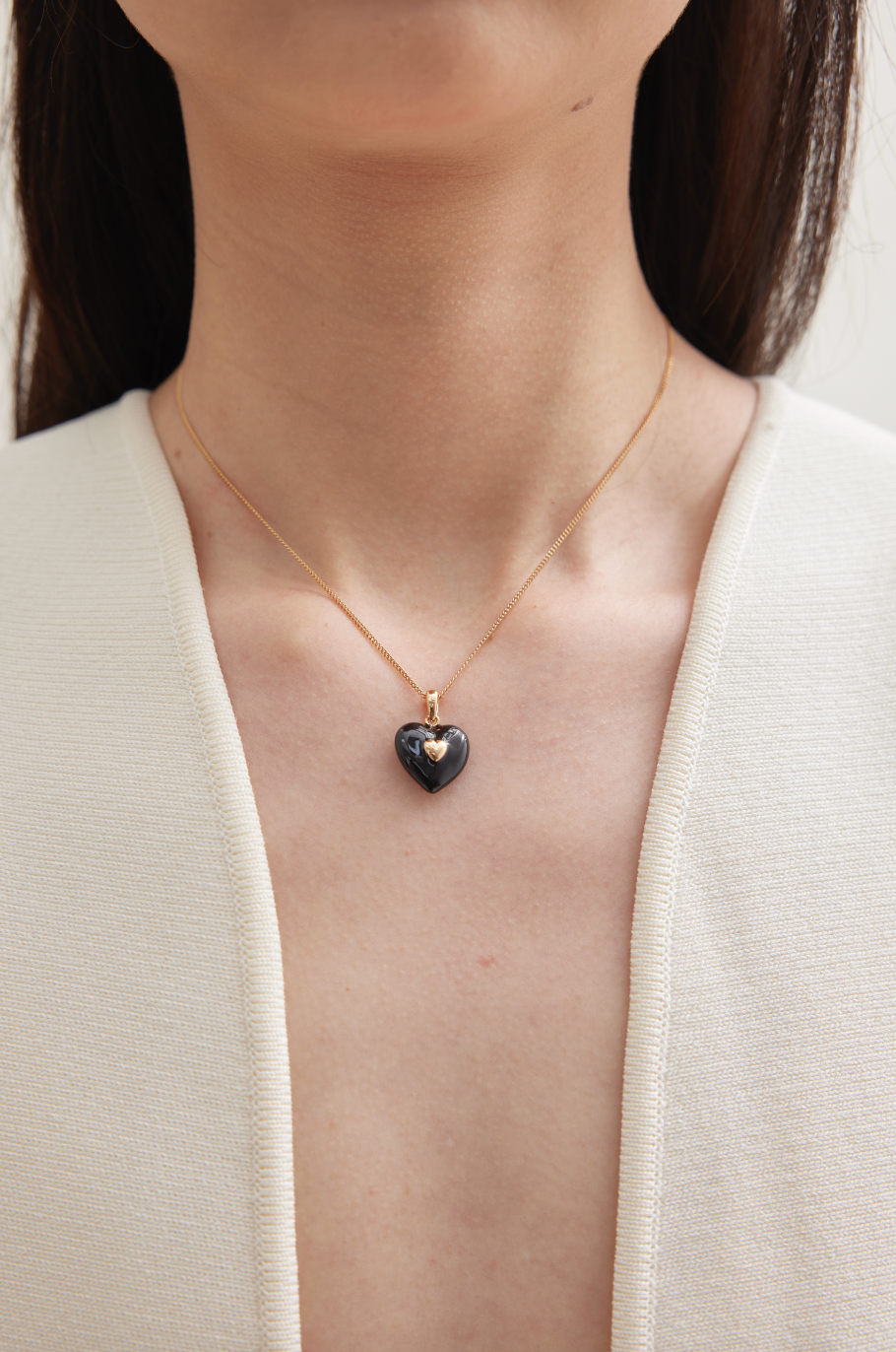 Vintage gold black drop glaze love necklace