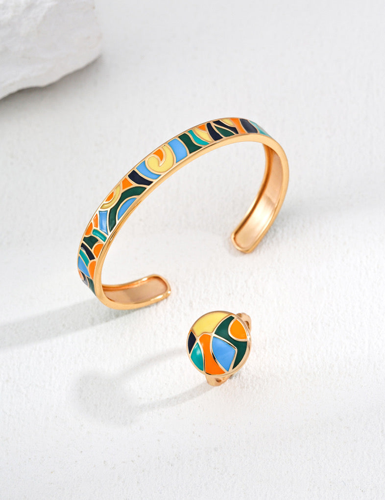 Fashion drop glaze bracelet ring SET