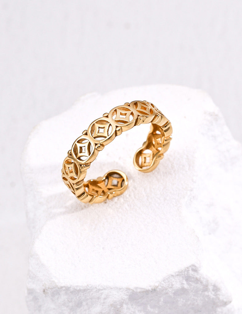 Chinese design sense fortune coin ring