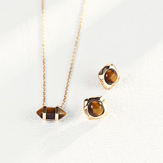 Simple natural tiger eye stone SET