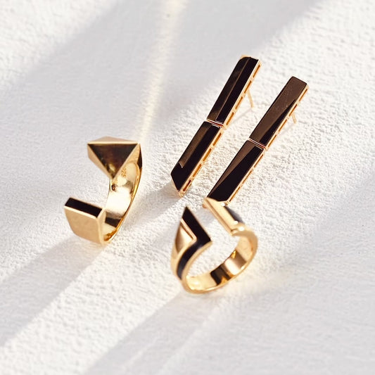 Drop glaze earrings in geometric shapes